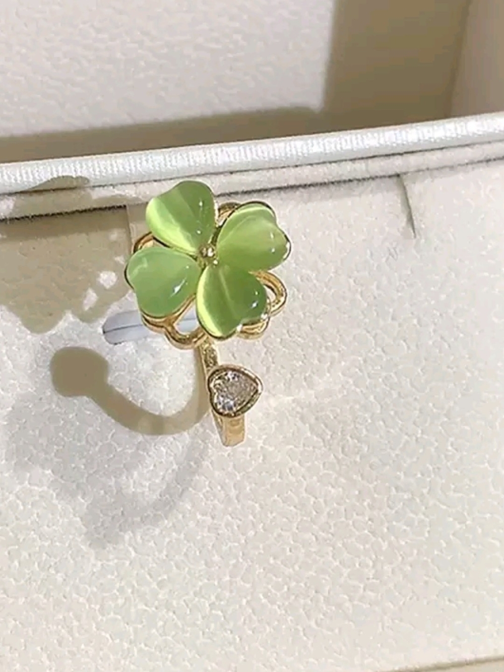 Gold Clover Ring with Green Enamel Petals
